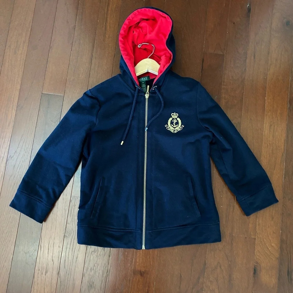 Lauren Ralph Lauren kids medium Zip Up Hoodie Sweater Jacket Blue Embroidered - Picture 4 of 8